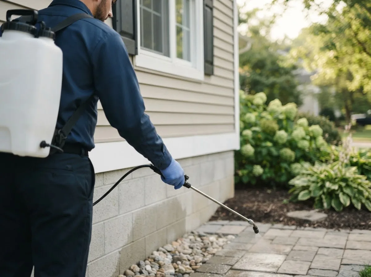 Pest control technician inspecting a home in Mahaffey, PA